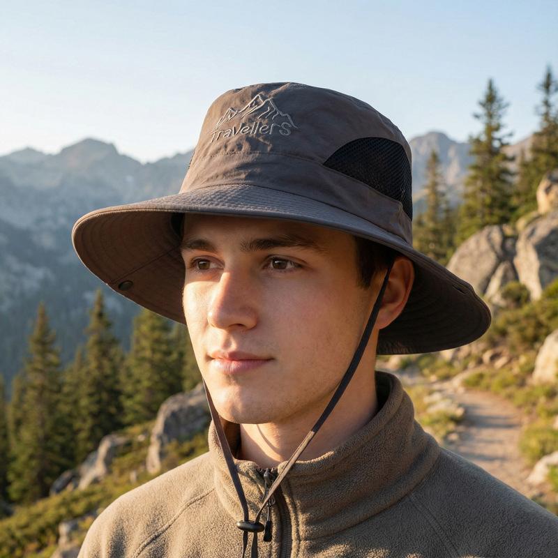 Summer Fishing Hat Men's Big Brim Hat Outdoor Solid Color Sunscreen Hat Travel Sun Hat