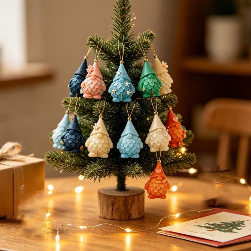 PVC Sea Glass Dwarf Calendar Advent Set 24 Day Christmas Advent Calendar Decoration for Holiday Tabletop and Shelf Display
