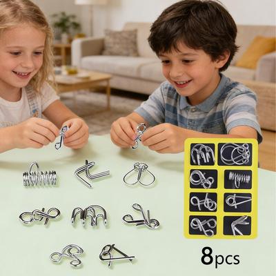 8PCS/Set Fun Metal Chinese Ring Puzzle IQ Logic Game Intelligent Brain Teaser For Children Adult Family Entertainment 2026 New