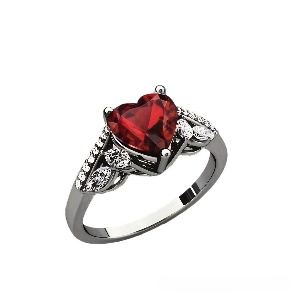 Anelli Romantici Goth Intarsiati Cristallo Rosso Zircone Forma di Cuore Motivo Doppio Drago per Coppia Donne Uomini Gioielli Lussuosi Scintillanti Regalo