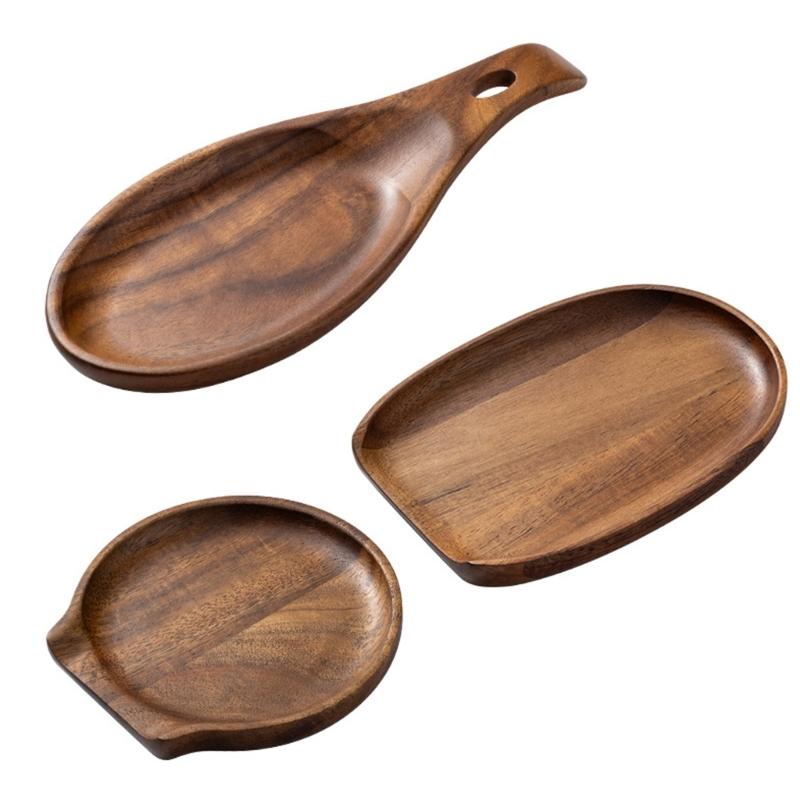 Wood Look Spoon Rest for Home Cooking with Calm Brown Style, Daily Meal Service and Simple Wipe After Serving Care