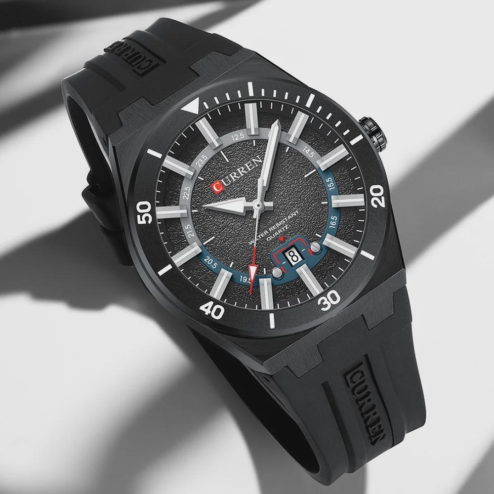 CURREN Men's Quartz Watch Fashion Date Display Luminous Waterproof Silicone Strap Sports Wristwatch
