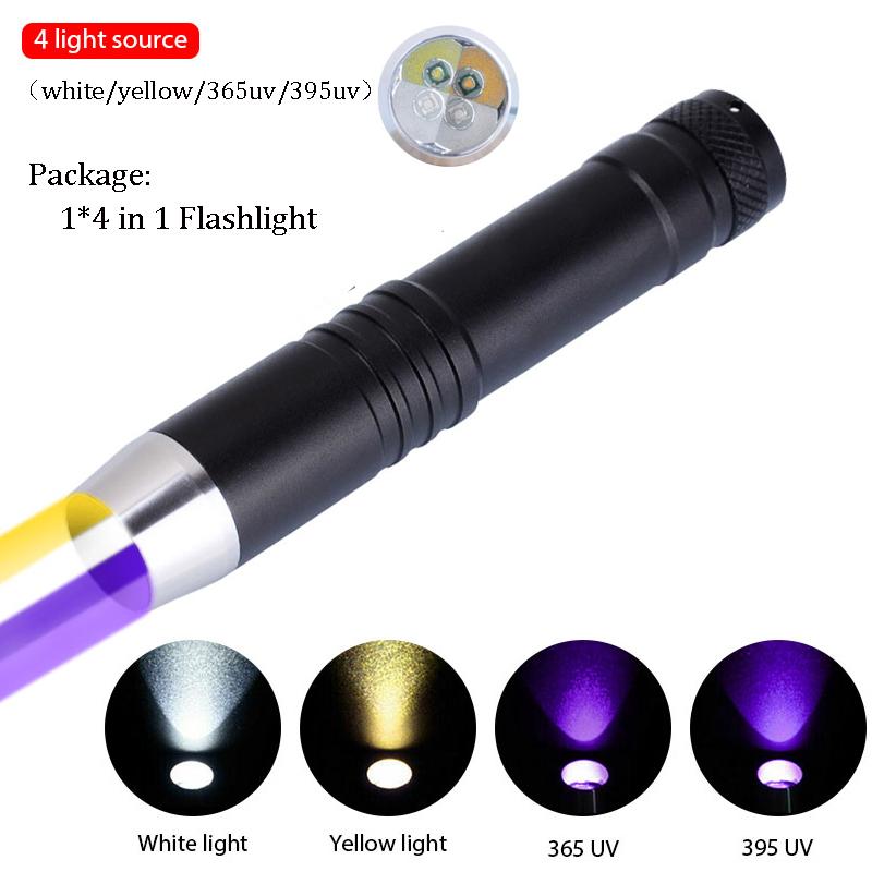 UV Led Flashlight Ultraviolet 365nm/395nm UV White Yellow 3 LEDs Lanterna Jade Jewelry Money Identification Pet Stains Marker