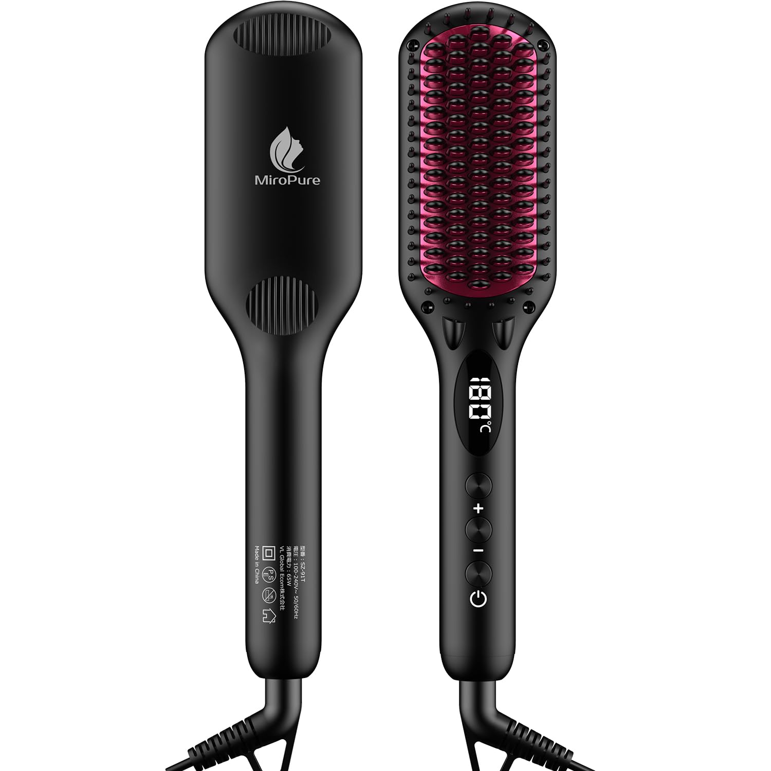 

Выпрямляющая щетка для волос MiroPure, Щипцы-щетка с подогревом и отрицательными ионами, 16 температурных режимов (МАКС 230℃), Улучшение блеска, Запоминание температуры, Ra