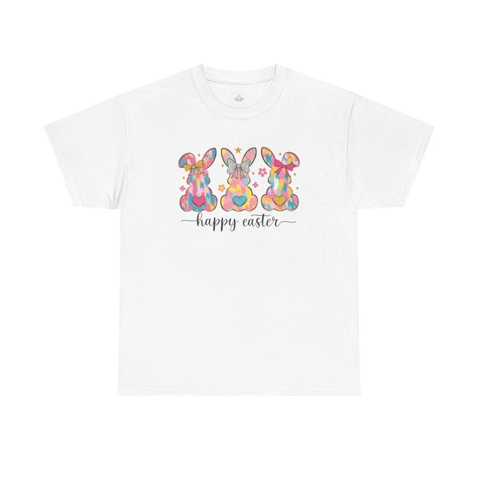 Happy Easter Unisex Heavy Cotton Tee, Spring Holiday Shirt, Bunny Tee, Cute S