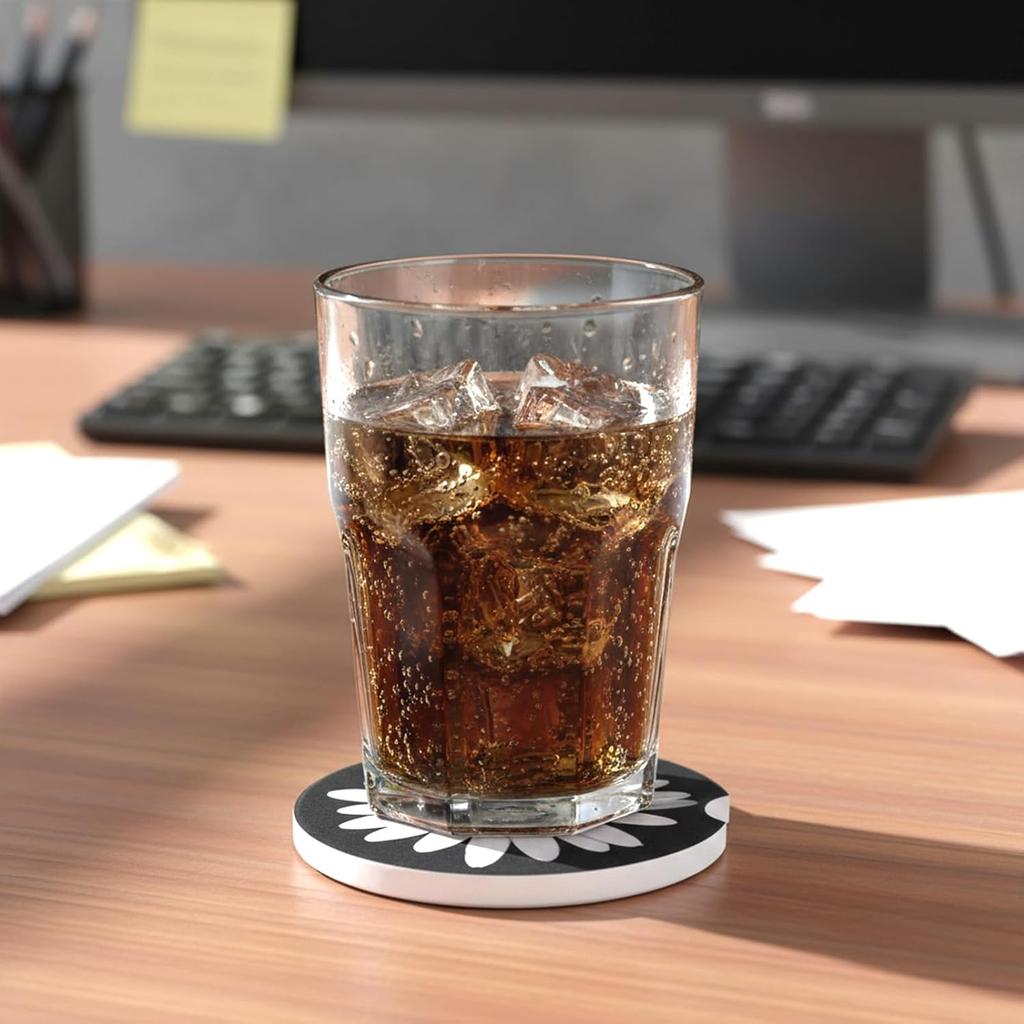 4Pcs Daisy Car Coasters for Cup Holders, Universal Non-Slip Absorbent Cup Holders, Cute Ceramic Drink Cup Car Holder Coasters, Car Interior