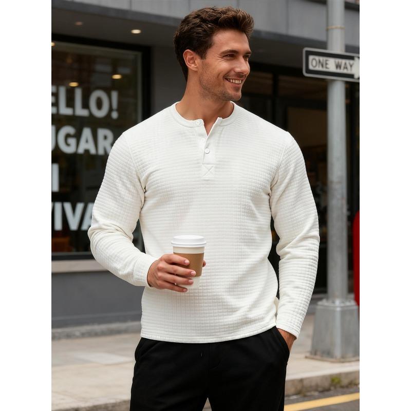 Men S Slim Fit Long Sleeve Hoodless Sweatshirt Jacquard Grid Vintage Base Shirt