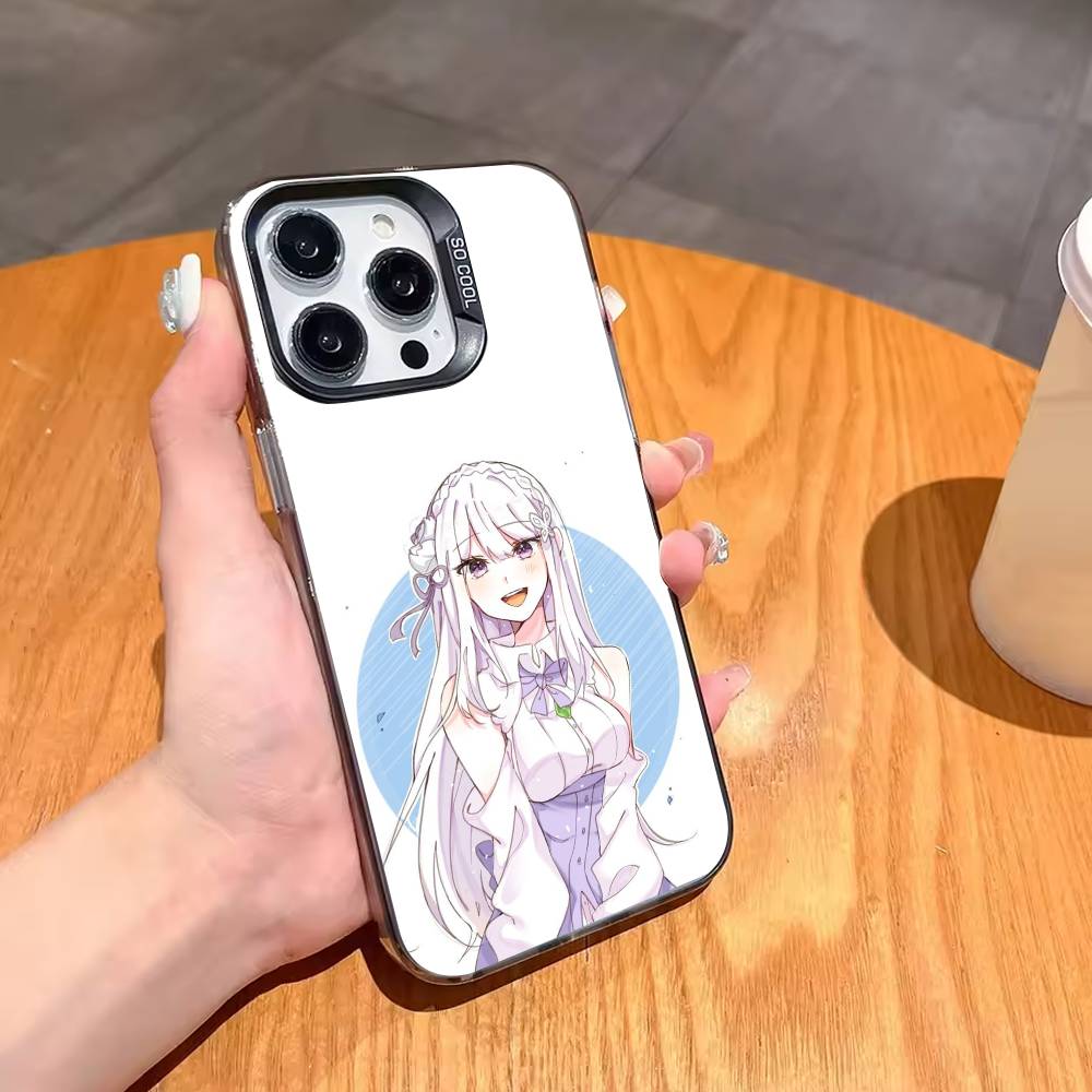 Re Zero Rem Emilia Phone Case For iPhone17,16,15,14,13,12,11,Pro,MAX White Matte Shockproof Cover