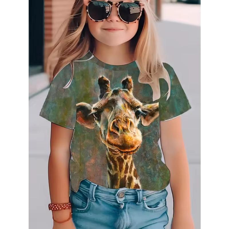 Children's Clothing Girl T-Shirt Short Sleeve Child T-Shirt Cute Animals Print Casual Round Neck Girl Tops Kids Summer Clothes