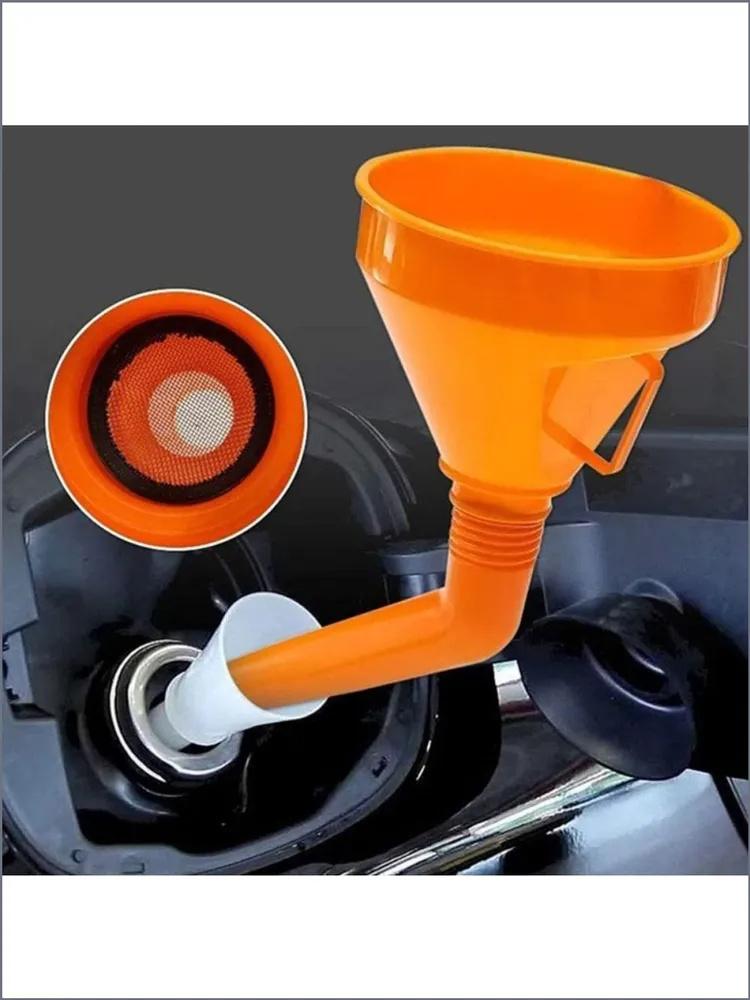 Plastic Fuel Funnel with Bent Spout and Built-in Filter Suitable for Hands-Free Refueling and Liquid Transfer Applications