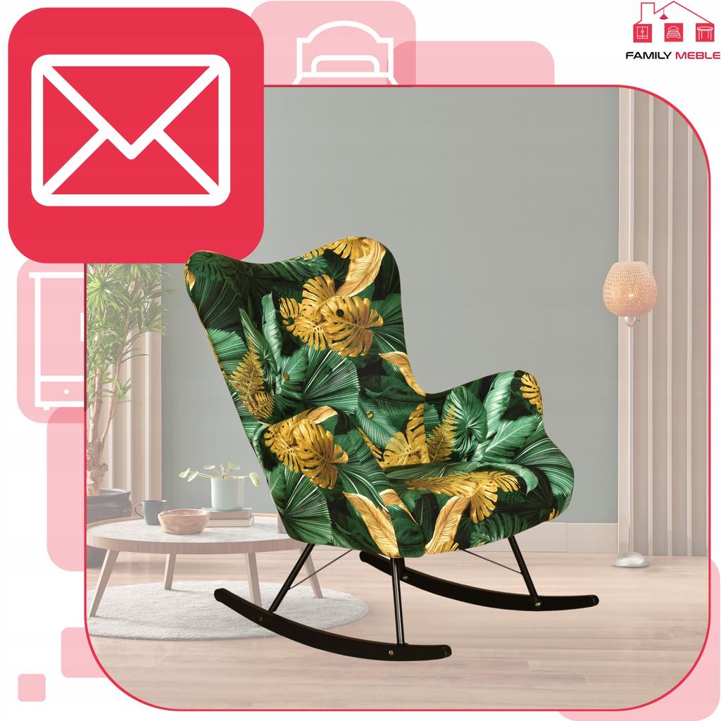 Luna Print Scandinavian Wing Chair, Rocking On Runners Family Furniture Monstera