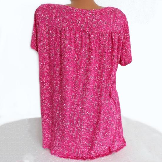 Plus Size Casual Summer Women Flower Print V Neck Short Sleeve Loose T-Shirt Top