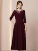 Zhilian Angola Red Handmade Rhinestone Seven-Sleeve High-Waist A-Line Long Dress (Spring 2026)