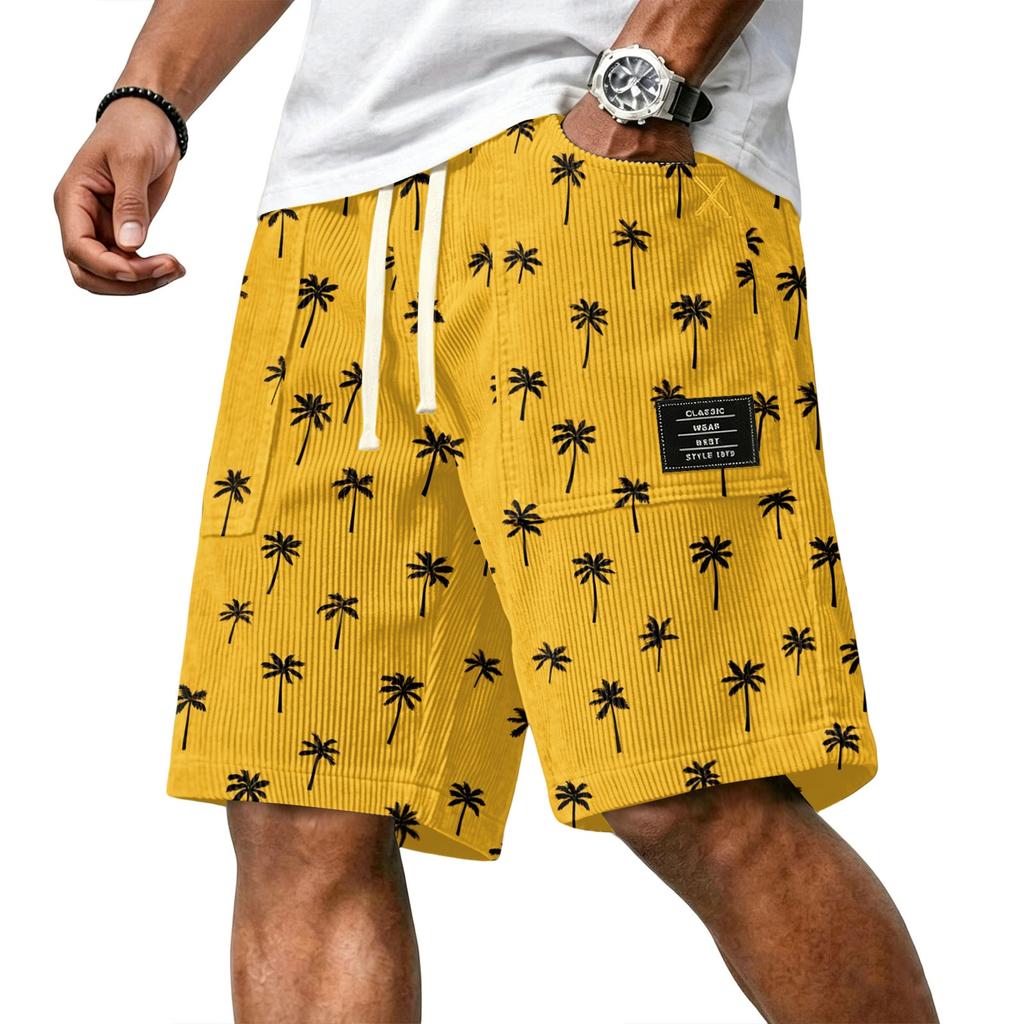 Pantaloncini Casual da Uomo in Velluto a Coste con Coulisse Stile Hawaiano Fantasia Palme Leggeri Comodi da Indossare Abbigliamento da Spiaggia Estivo