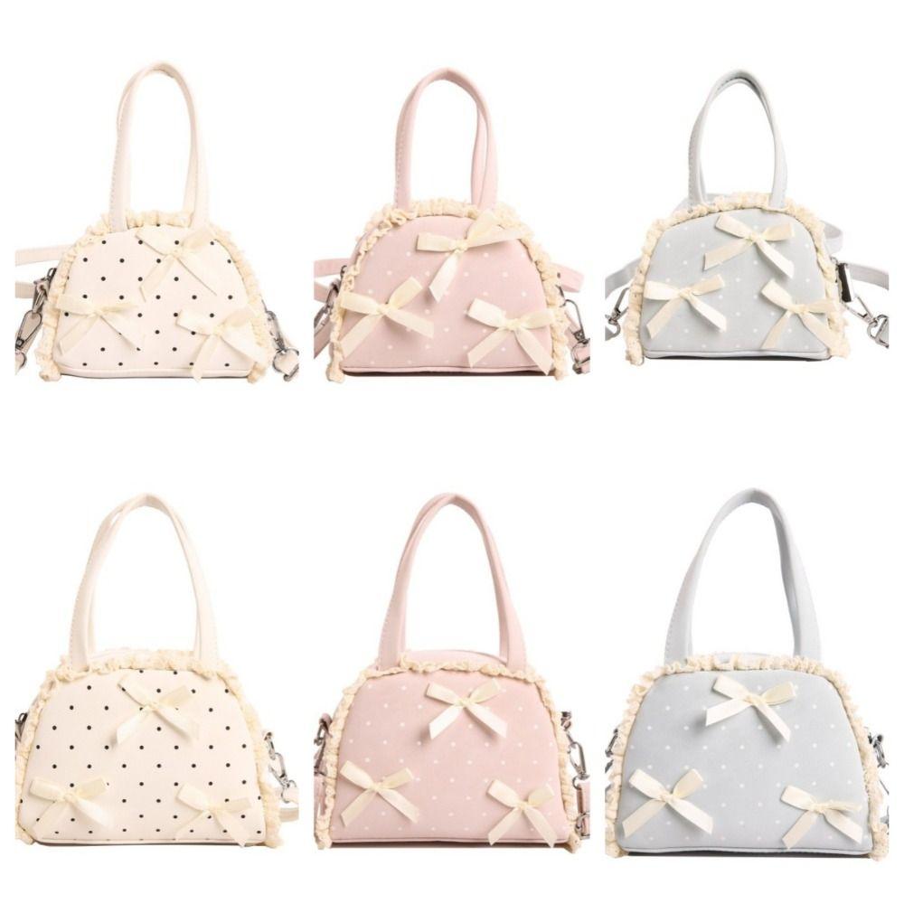 Handtasche mit oberem Griff, Pünktchen, Rüschen-Umhängetasche, Süße Leder-Umhängetasche, Einkaufen