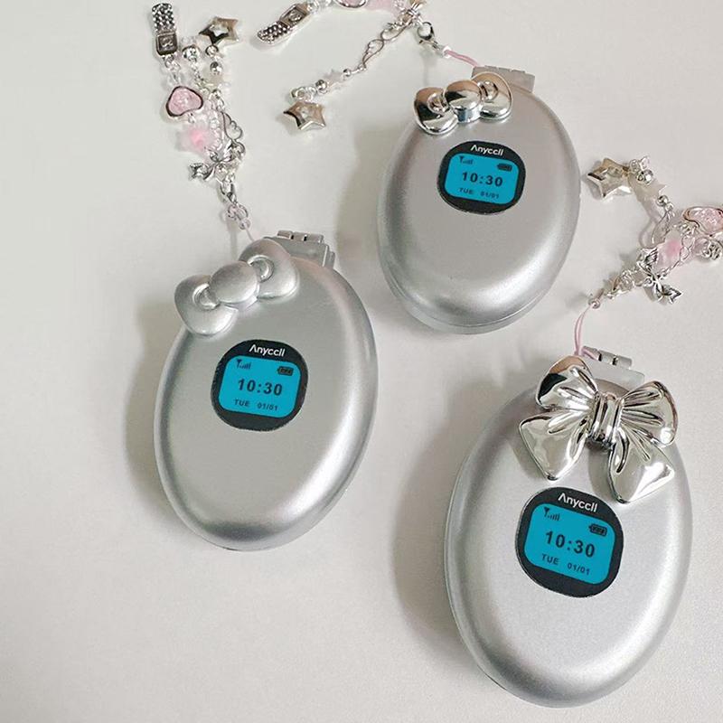 Y2K Retro Simulation Flip Phone Folding Air Cushion Comb Makeup Mirror Bag Hanging Accessories Backpack Waist Hanging Decor