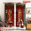 2pcs 2D Flat Printing Christmas Scene Curtain Christmas Red Versatile Durable Polyester Without Electricity Versatile for Indoor