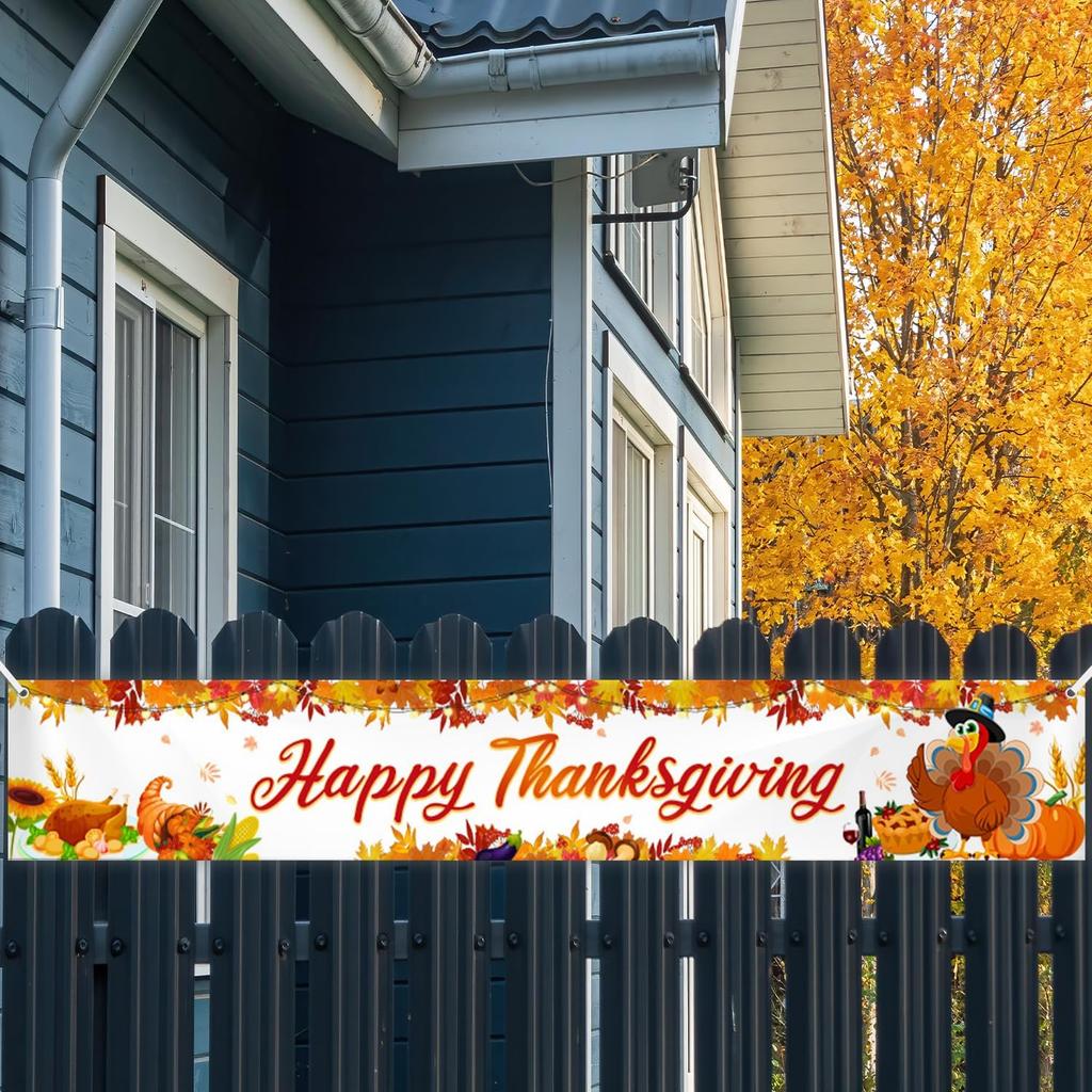 Happy Thanksgiving Banner Fall Thanksgiving Patry Sign Outdoor Decorations Friendsgiving Hanging Gate Decor Fence Yard Banner Indoor Wall Decor