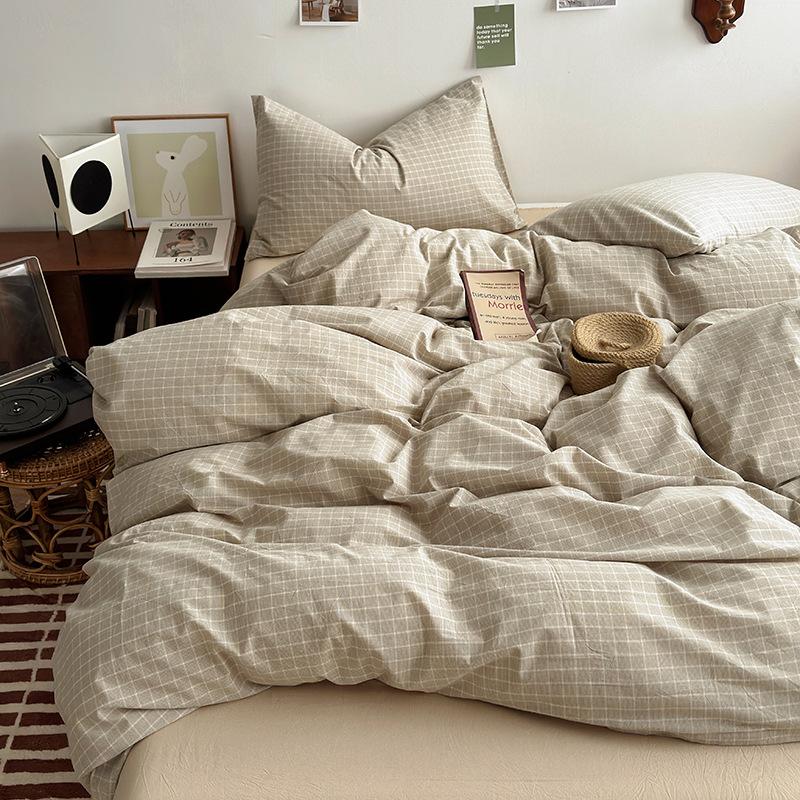 Class A Maternal And Infant Grade Unprinted Wind-Dyed Cotton Washed Cotton 4Pcs Set, Skin-Friendly Sleeping Naked Cotton 100 Cotton Quilt Cover