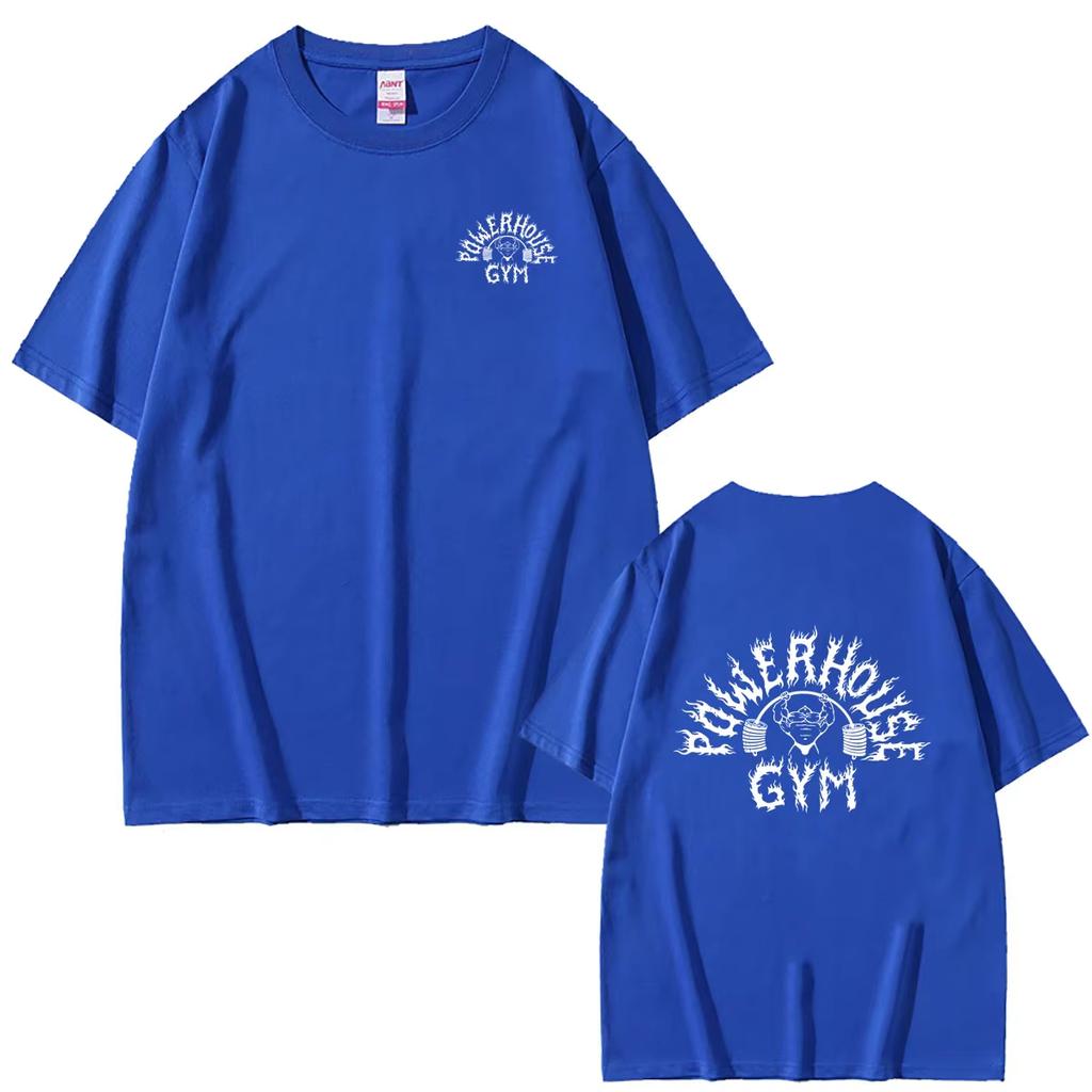2026 Summer Hot Sale Powerhouse Gym Logo Double Sided Print T-shirt Unisex Vintage Hip Hop Oversized T-shirt Breathable and Comfortable Clothes