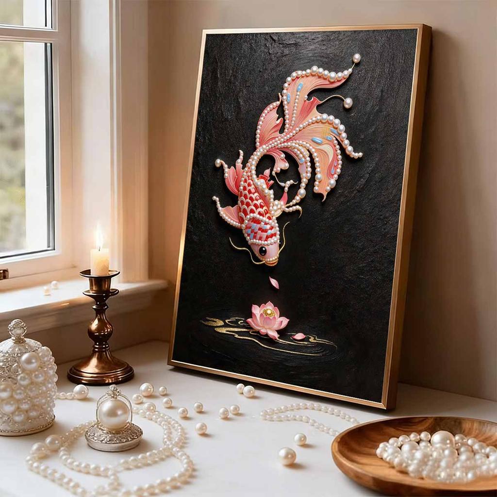Pearl DIY Koi Fish and Lotus Flowers Art Kits 15.7x19.6inch Gem Art Pearl Painting Kits Without Frame for Adults Gift Idea Home Wall Decor