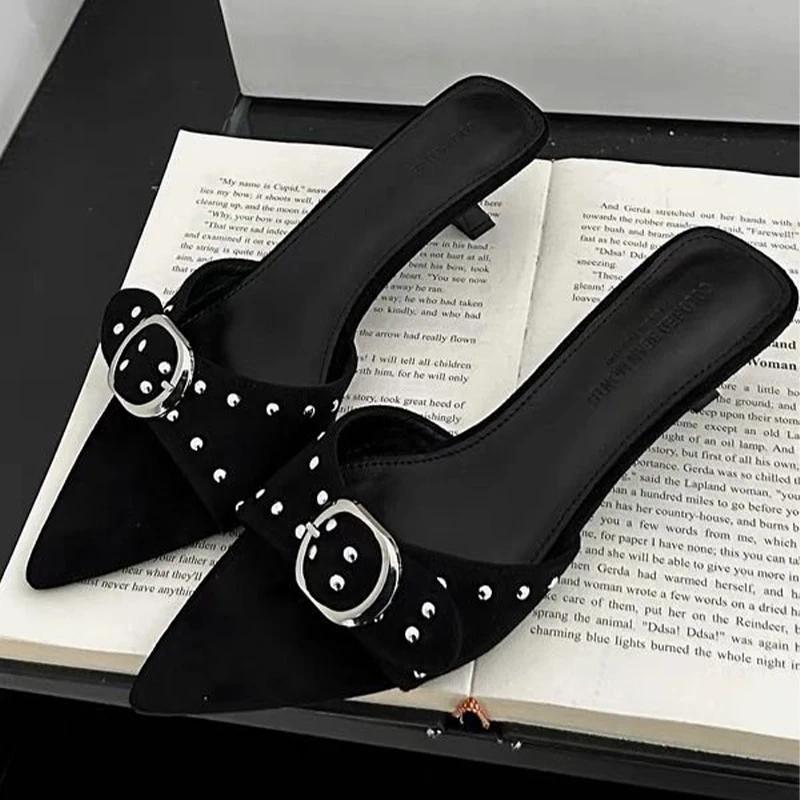 Fashion Women's Slippers Pointed Toe Elegant Heeled Shoes Fashion Dress Pumps Summer 2025 Luxury Flip Flops Designer Zapatos De Mujer