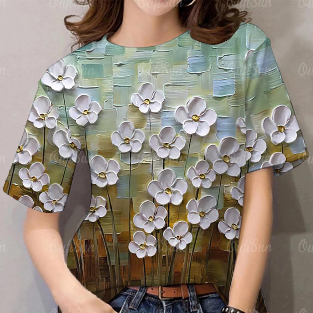 3D Print Casual Short Sleeve Summer Round Neck Pullover For Ladies Loose Harajuku Streetwear