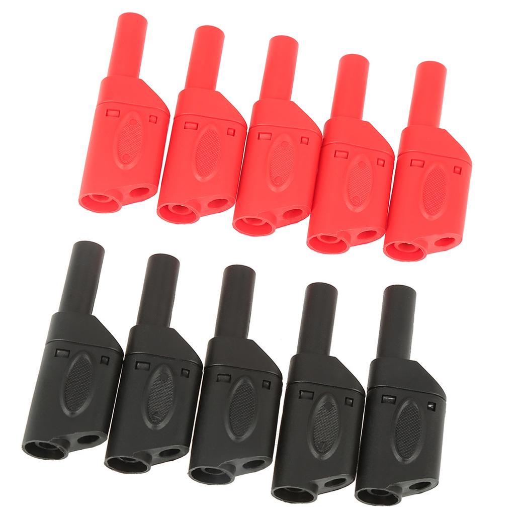 10Pcs 4mm Red Black Safety Fully Insulated Stackable Banana Plug Connectors