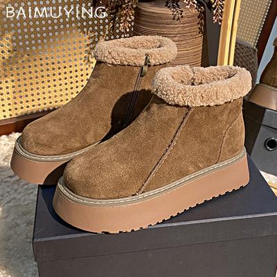 Fur Platform Women Ankle Boots Suede Flats Fashion Warm Shoes Woman 2025 Trend New Winter Causal Walking Warm Women’s Snow Botas