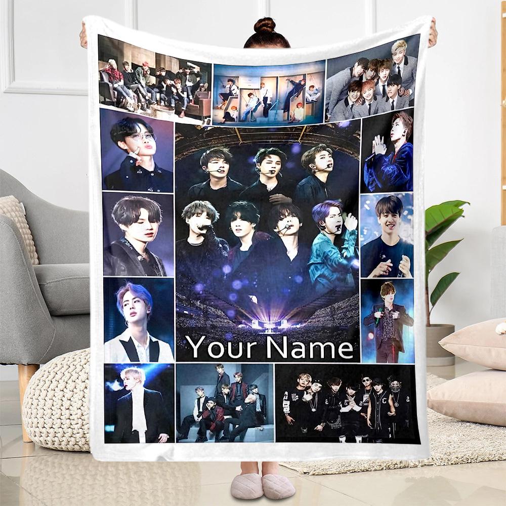 K-pop Stars Collage Personalized Name Blanket Lightweight Personalized Blanket Warmthful Decor Perfect for Seaside Picnics Couch Livingroom