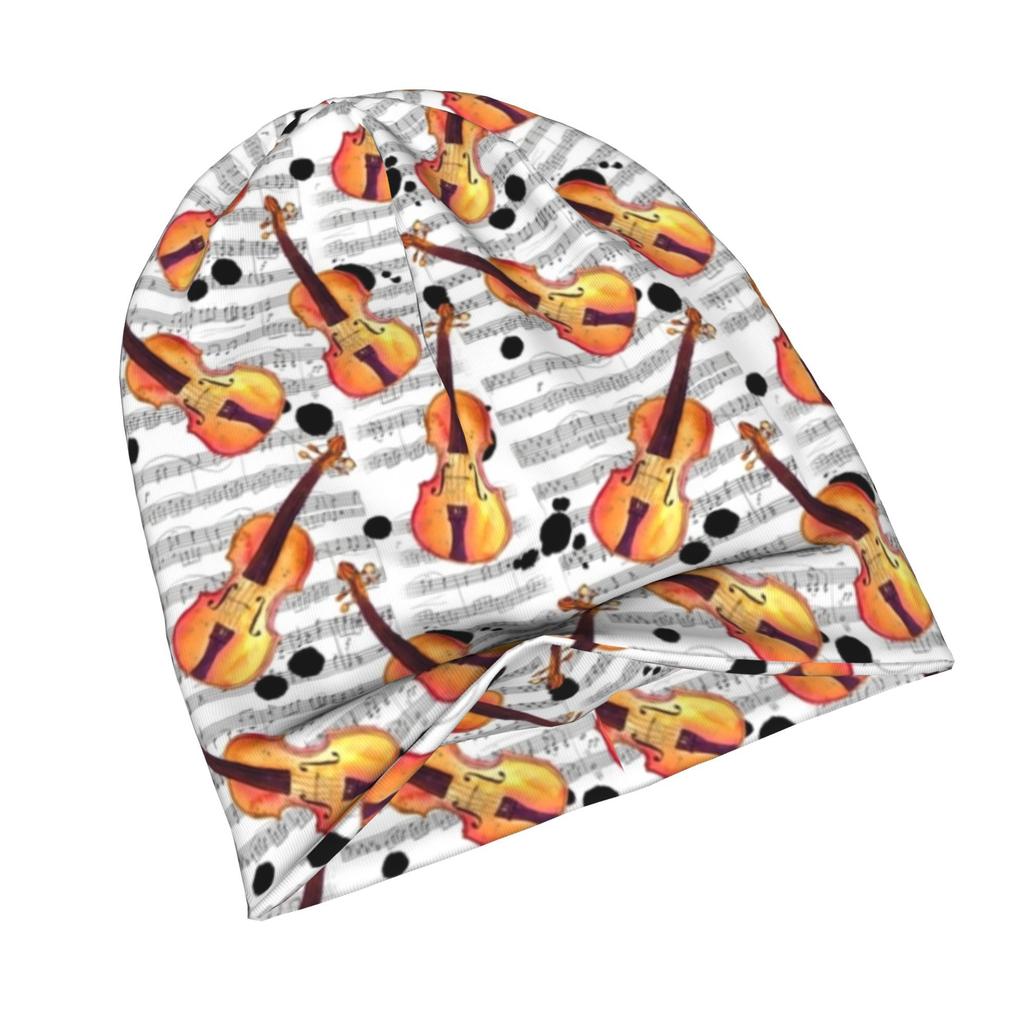 ZLIENSZUS Retro Violin Music Knit Hat for Adults - 2D Flat Print Violin & Sheet Music, Fashionable Suitable for City Outfits, Casual Wear, Music Lover