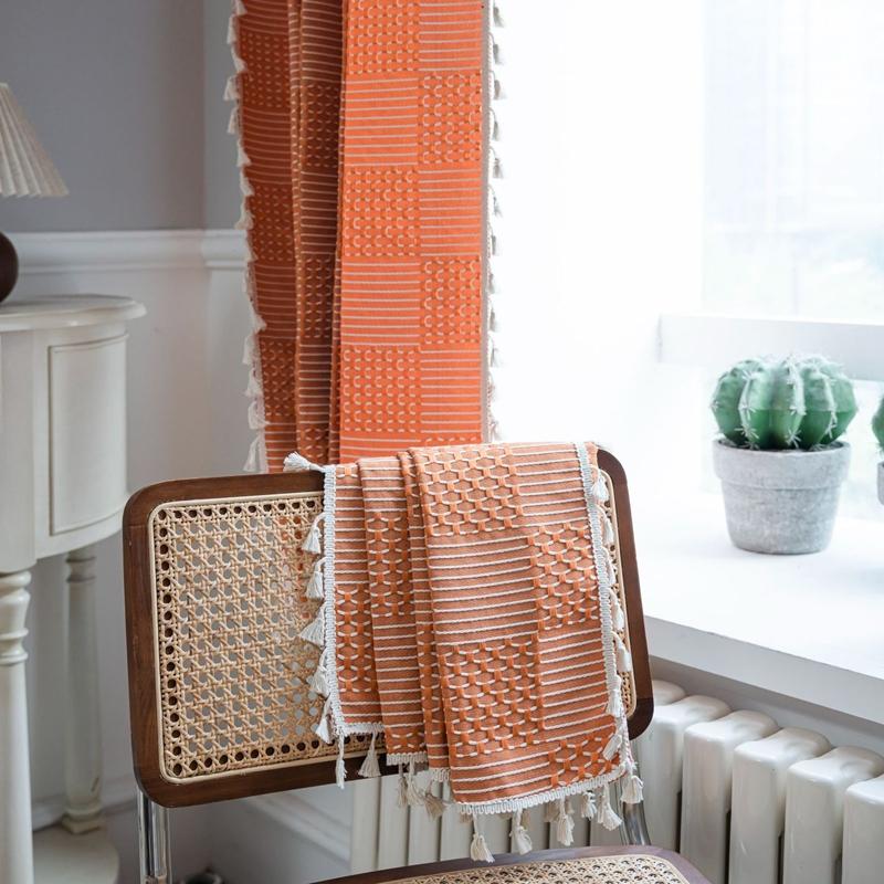Terylene Cotton Semi-blackout Curtain Finished Embroidery Solid Color Living Room Kitchen Valance Bedroom Home Decoration