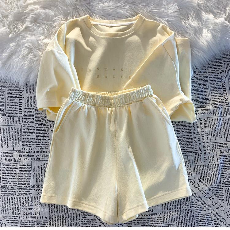 Women's Korean Style Summer 2025 Loose Wide-Leg Shorts & Casual Sport Two-Piece Set