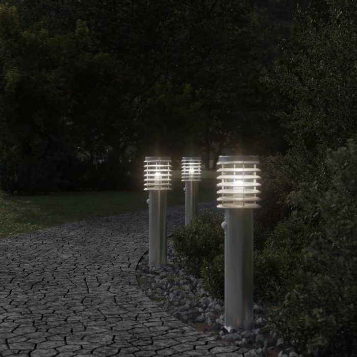 VidaXL Lampadaires d'extérieur avec capteurs 3 pcs acier inoxydable, éclairage au sol d'extérieur, éclairage au sol de 4006366