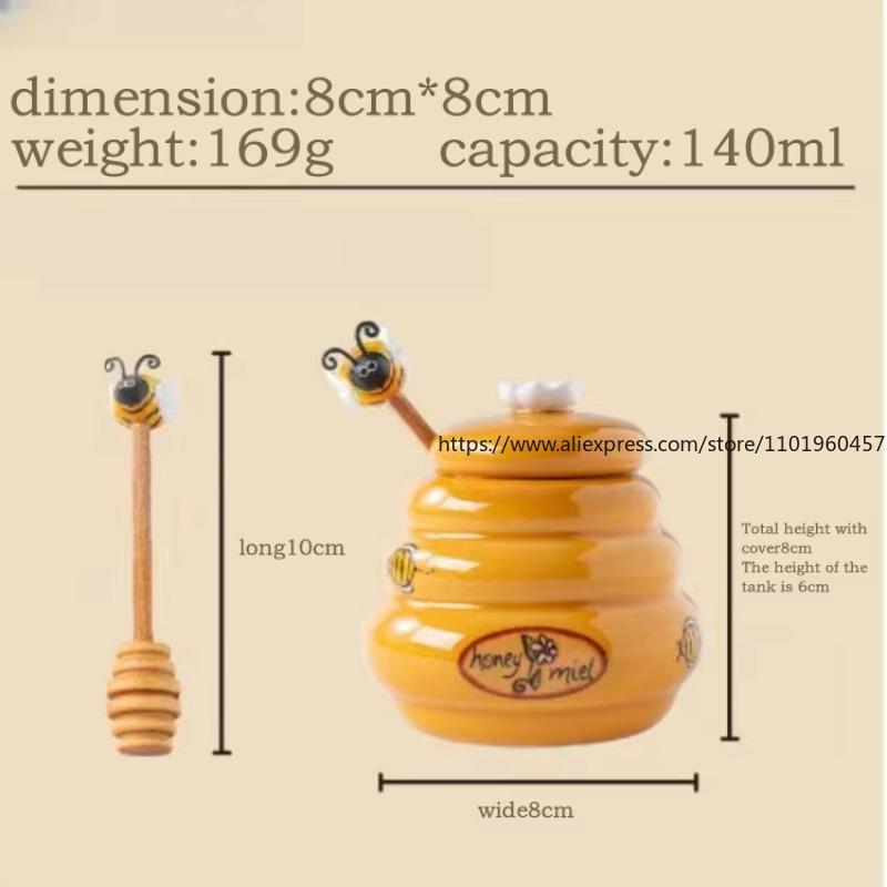 Joie Keramik Honigaufbewahrungsglas 140ml Und Honiglöffel Honigglas mit Deckel Rührstab Für Honigglas Zubehör Küchenwerkzeuge
