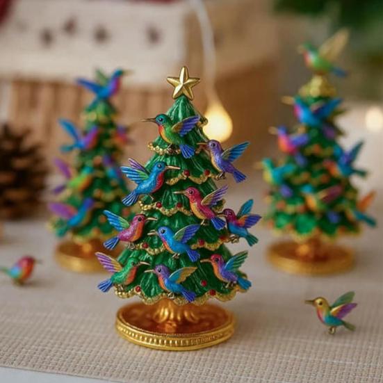 Christmas Ornament Colorful Christmas Tree Resin Display Mold with Bird Decor Living Room Bedroom Home Party Decor