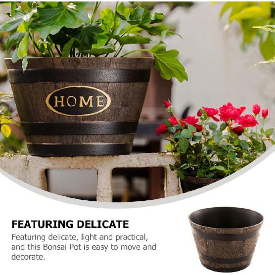 Happyyami Wine Barrel Planter Resin Flower Pot Barrel Planter Garden Whiskey Barrel Planter Pot Boxes Container Outdoor Indoor Flower Pot with Hole