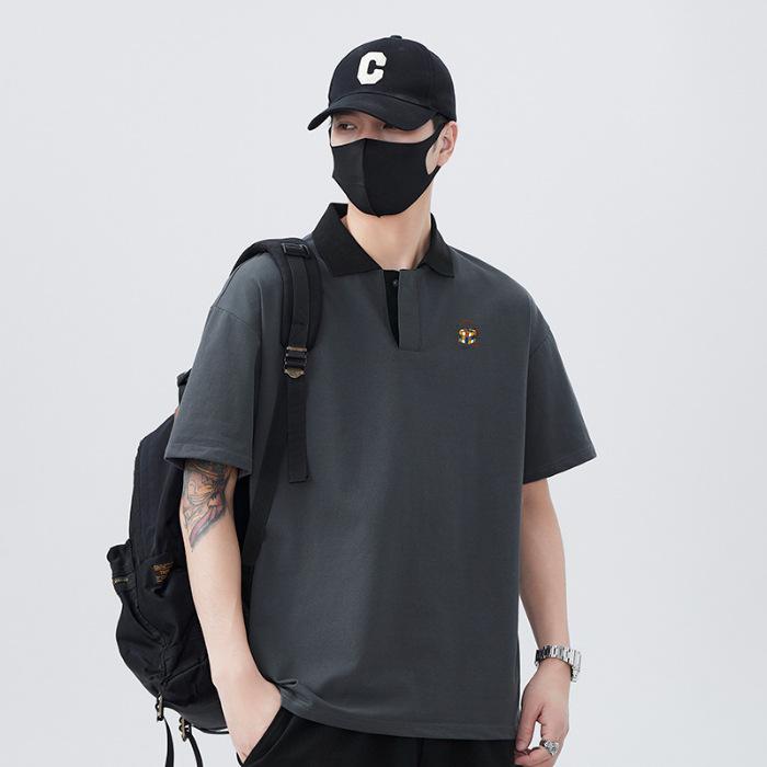 

Новая летняя футболка Свободная модная футболка-поло с короткими рукавами и лацканами 3XL