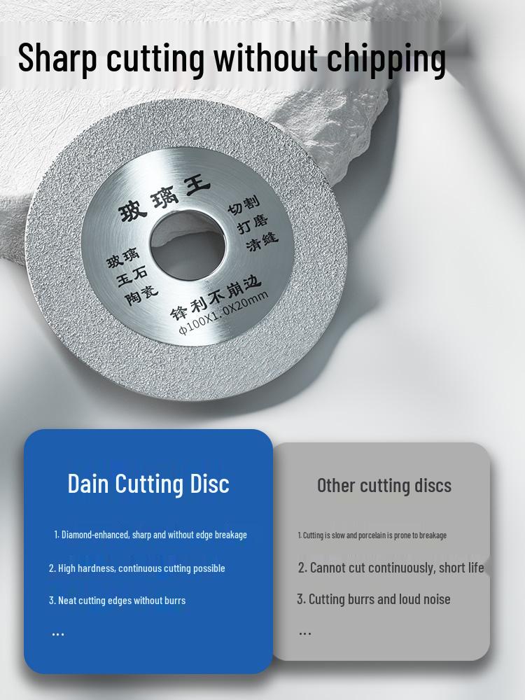 Glass King Brazed Diamond Cutting Disc for Angle Grinders - Ideal for Tile, Jade, Stone, Grout Removal, Grinding, and Dry Cutting