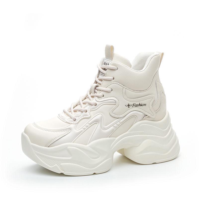 

Women s White Leather Hidden Heel High-Top Sneakers - 2025 Autumn/Winter Collection 34