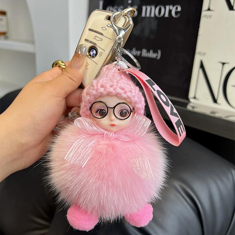 Echter Fuchspelz Puppe Auto Schlüsselanhänger Anhänger Niedliche Plüschpuppe Puppe Buchtaschenanhänger Paargeschenk