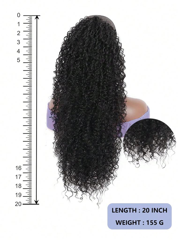 Synthetic  Wigs Black 20-inch Drawstring Ponytail Deep Curly Heat Resistant Ponytail Extension Afro Style Kinky Curly Hair Pieces for Women