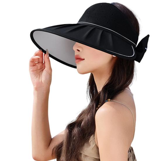 Women's Sun Visor Hat Summer Large Brim Fishing Cap with Bow UV Protection Half Open Top Beach Hat for Hiking Travel