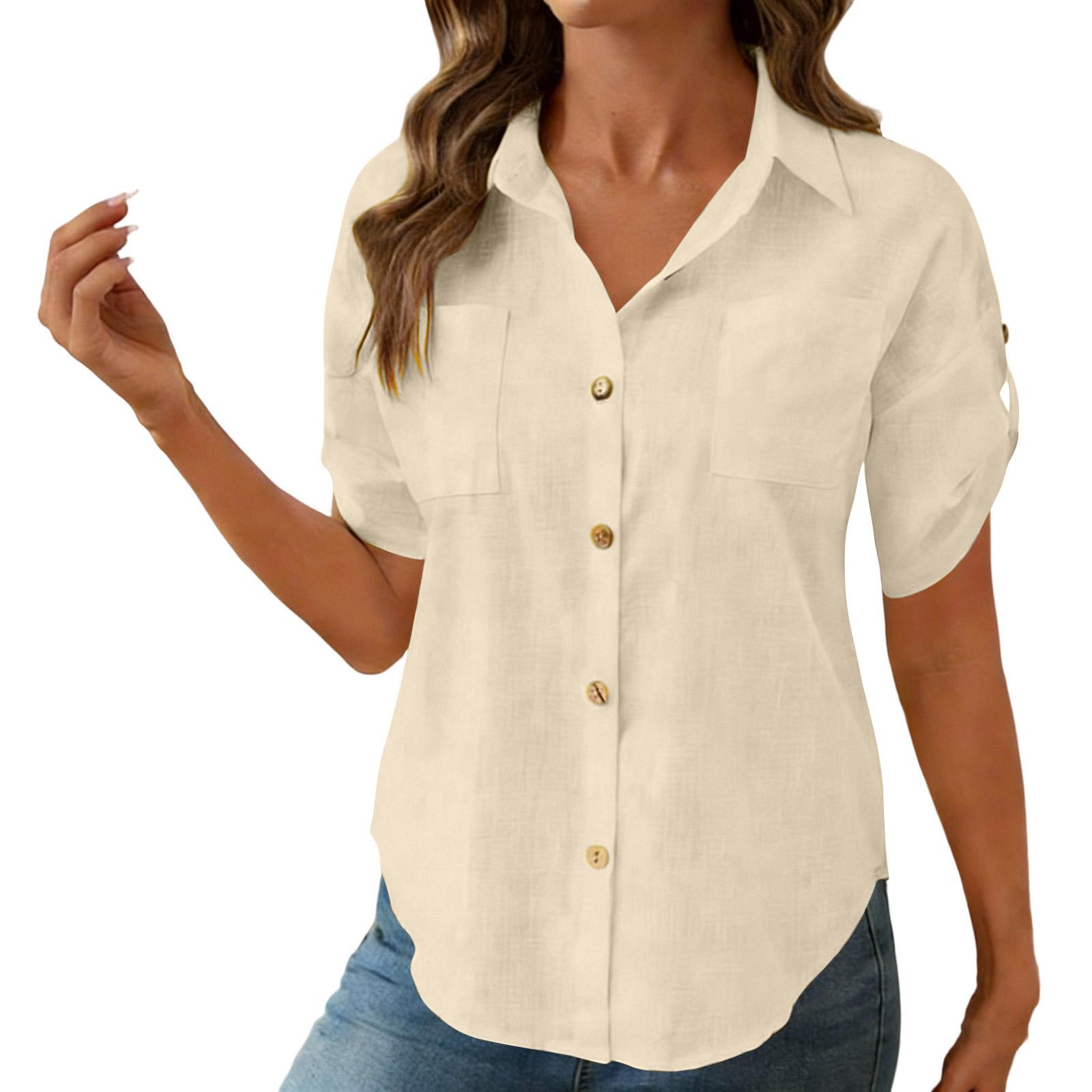 Women s Fashion Casual -Colour Short-Sleeved Buttoned Pocket Cardigan T-Shirt Top L