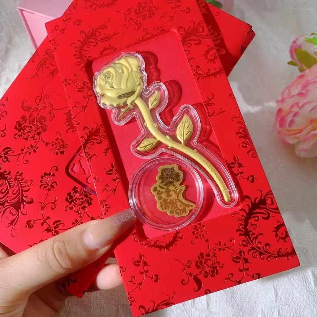 Golden Rose Red Envelope Gift Box - Creative Festival, Valentine’s Day, Wedding Party Favors, High-Grade Hot Stamping.