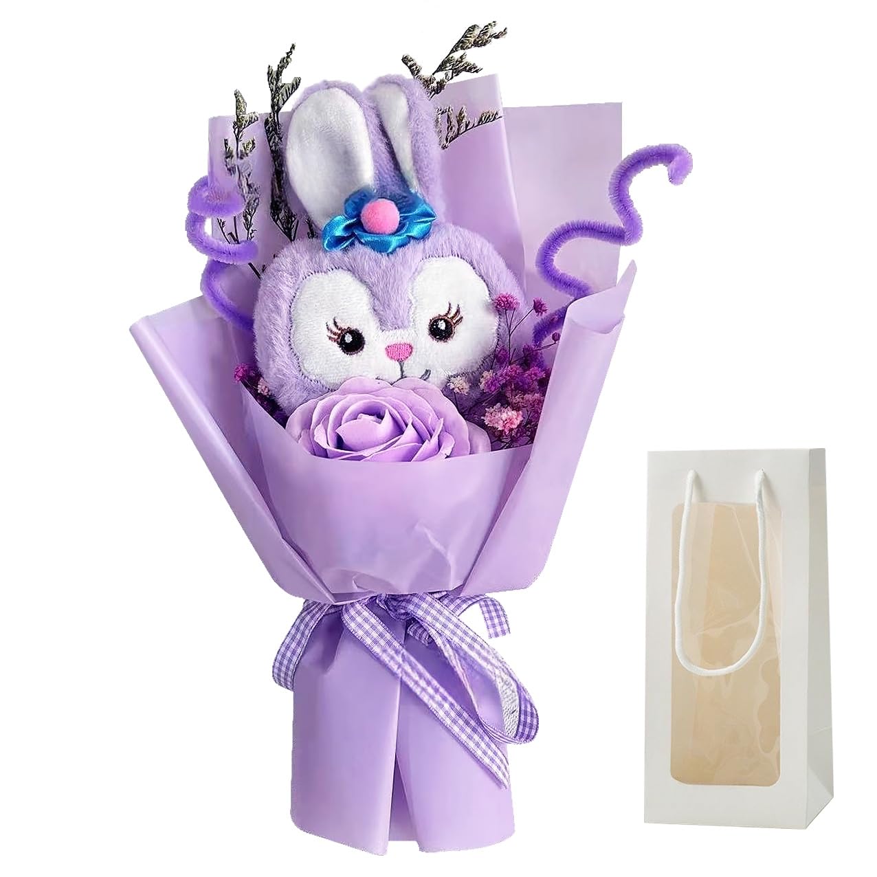 

Букет цветов Sanrio с плюшевыми игрушками Stella Lou и Duffy. Популярный и креативный подарок для интерьера, искусственный. Подарок с посланием. Идеально подходит для прихожей.