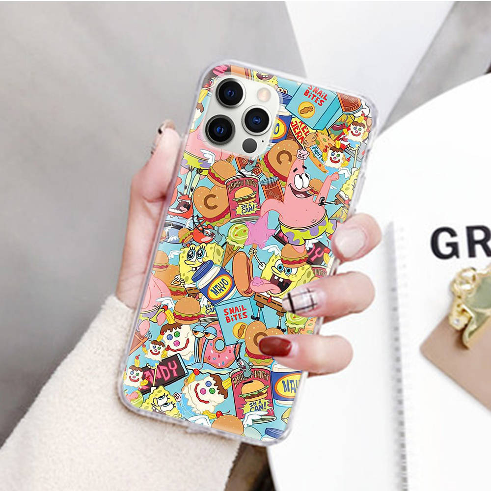 JS44 Spongebob Cartoon Transparente Hülle für Samsung A04 A14 A23 M33 M53 Realme 10 9 C35 C55 VIVO Y02 X80 Infinix Hot 30 Note 11 Tecno Spark 8P Pro