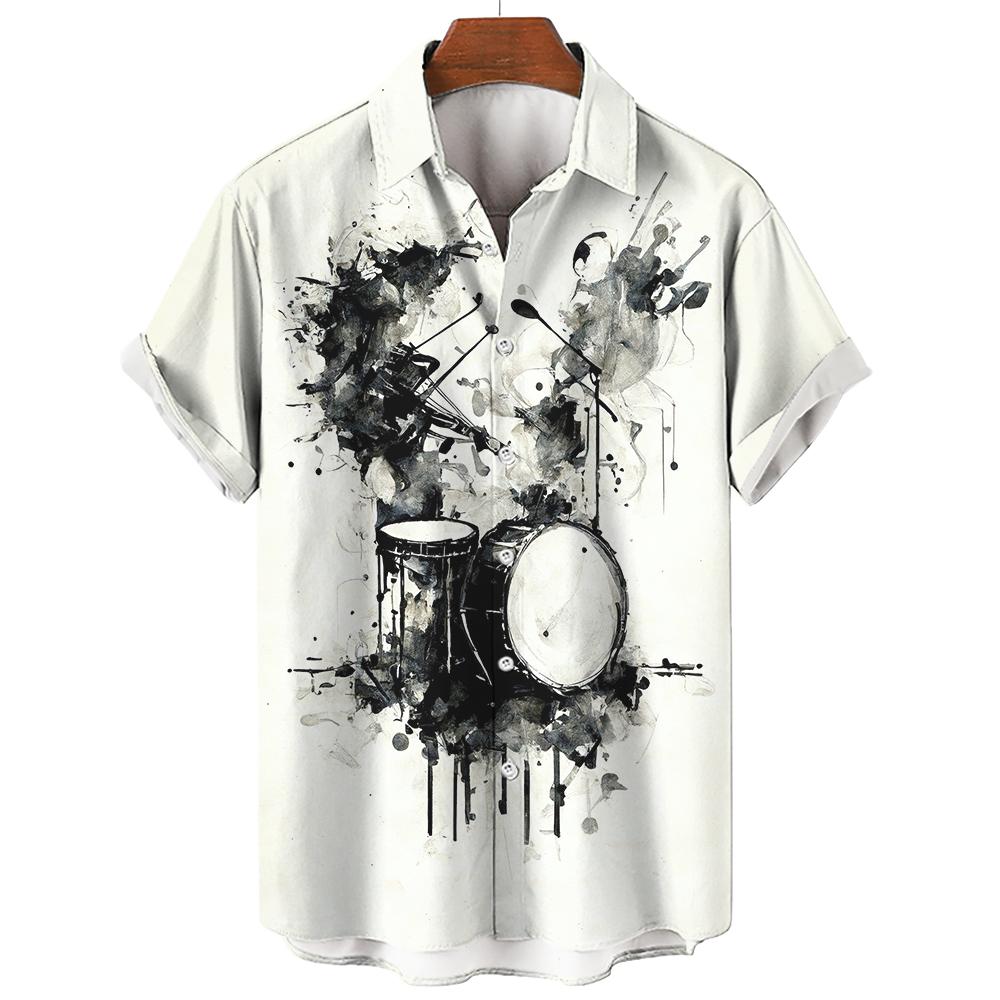 Hawaiian Rock Beach Shirt For Men 3d Saxophone Guitar Printed Colorful Music Short Sleeve Casual Oversized Tops Blouse