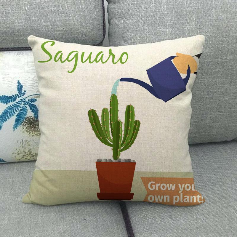 The Pattern Of The Watering Cactus Digital Printing Short Plush Pillow Covers For Car Sofa Office Cushion Cover Home Goods