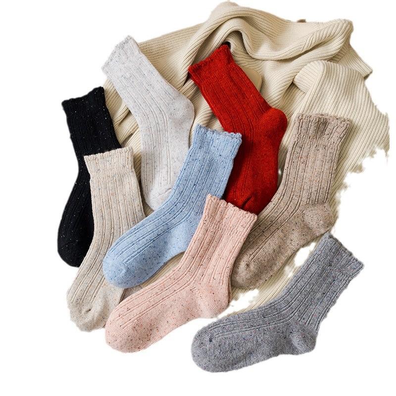 Female Autumn and Winter Thickened Warm Point Yarn Lace Lovely Wool Long Pile Pile Socks